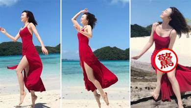 41歲秦嵐徹底「放開」了！玫紅色吊帶裙剪兩條縫，坐下瞬間成為一道靚麗的風景線~