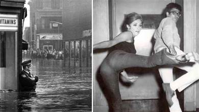 49個罕見照片，洪水中守衛藥房，李小龍教女星踢腿，1940年美女們