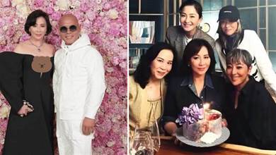 劉嘉玲辦宴會慶56歲生日，全家合照劉媽媽搶鏡，母女氣質不相上下