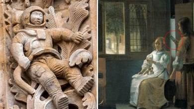 15個「讓人起雞皮疙瘩」的驚人巧合，古典繪畫中的手機，西班牙薩拉曼卡大教堂的「古代宇航員」雕塑