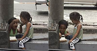 情侶買了一份套餐給乞討的小男孩，卻在轉角看見令人落淚鼻酸的畫面：親情，永遠最重要