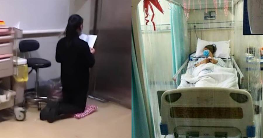 百善孝為先，女子淩晨4點手捧經文，跪在ICU門前為手術母親祈福，拍攝者不忍心送上水：她已經跪了8小時