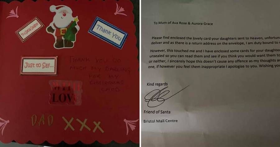 暖心耶誕節！小姊妹寄耶誕卡片給天堂的爸爸竟收到回信！媽媽得知真相感動落淚：今年我有個很美好的耶誕節